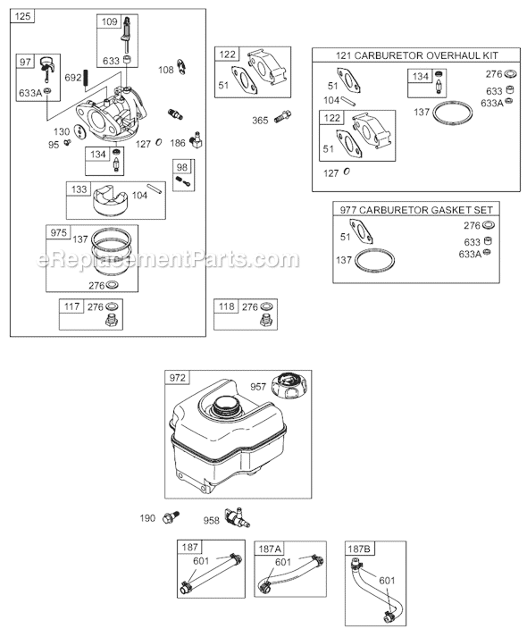 Page D Diagram and Parts List for 12C400SERIES 0100-0208 Briggs and Stratton Engine